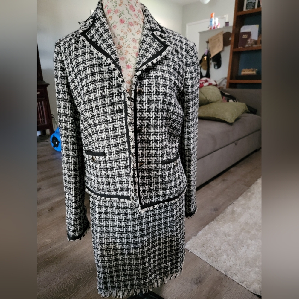Signature Black and White Houndstooth Blazer And Skirt